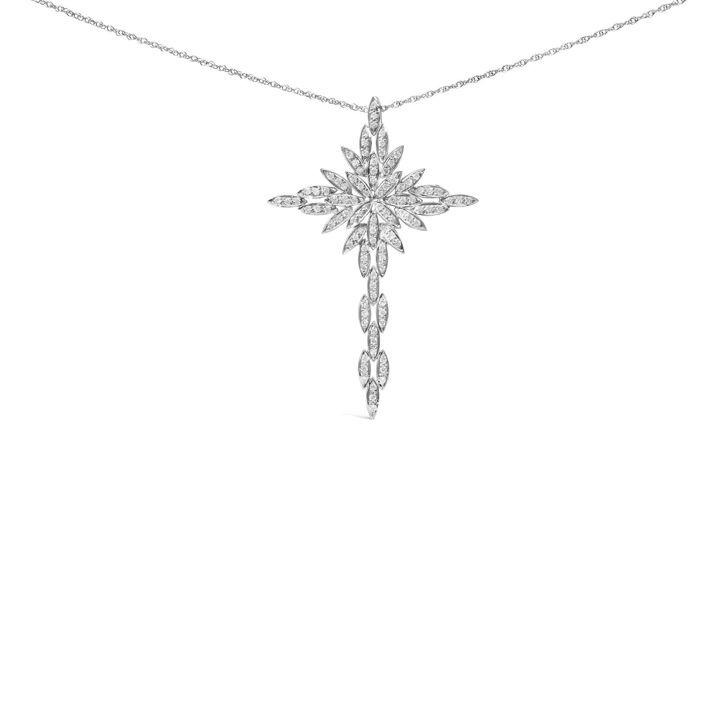 14K White Gold 1.0 Cttw Cocktail Cluster Cross 18" Pendant Necklace (H-I Color, SI1-SI2 Clarity)-0