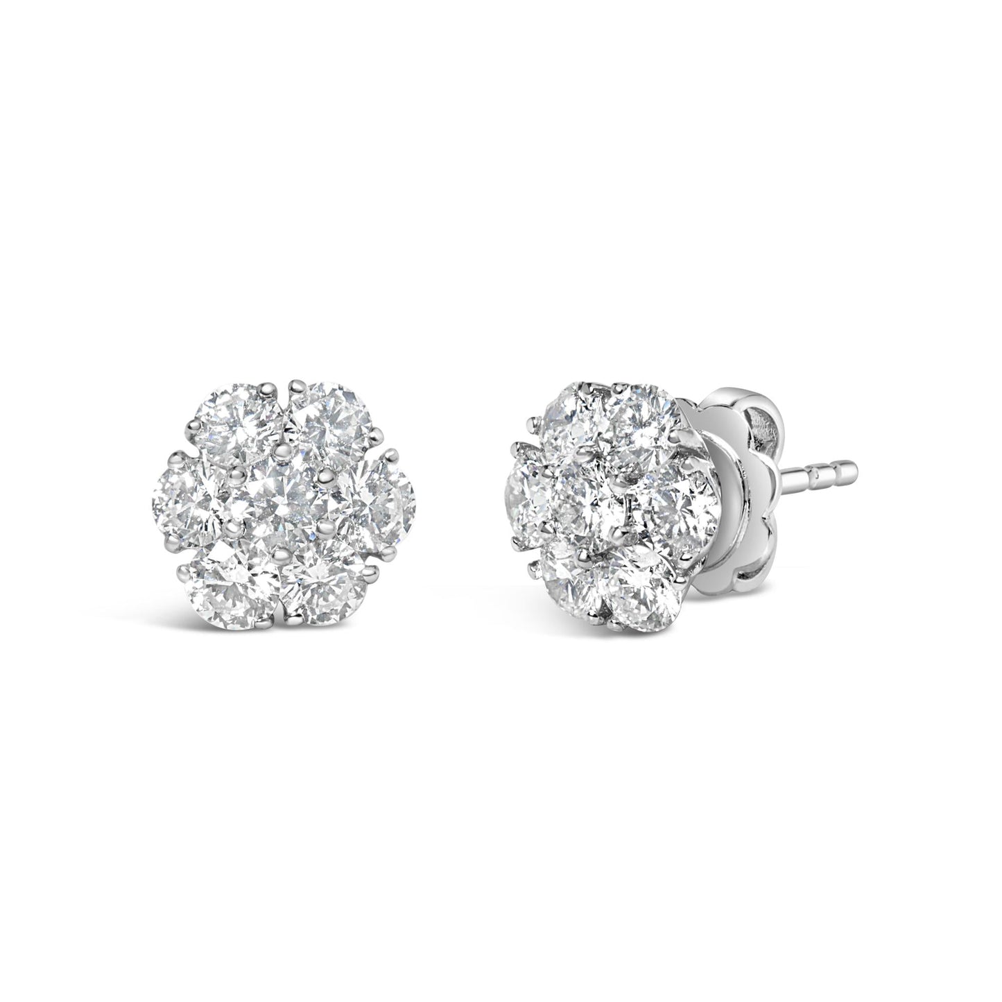 14K White Gold 1 3/4 Cttw Lab Grown Diamond Floral Cluster Composite Stud Earrings (G-H Color, VS2-SI1 Clarity)-1