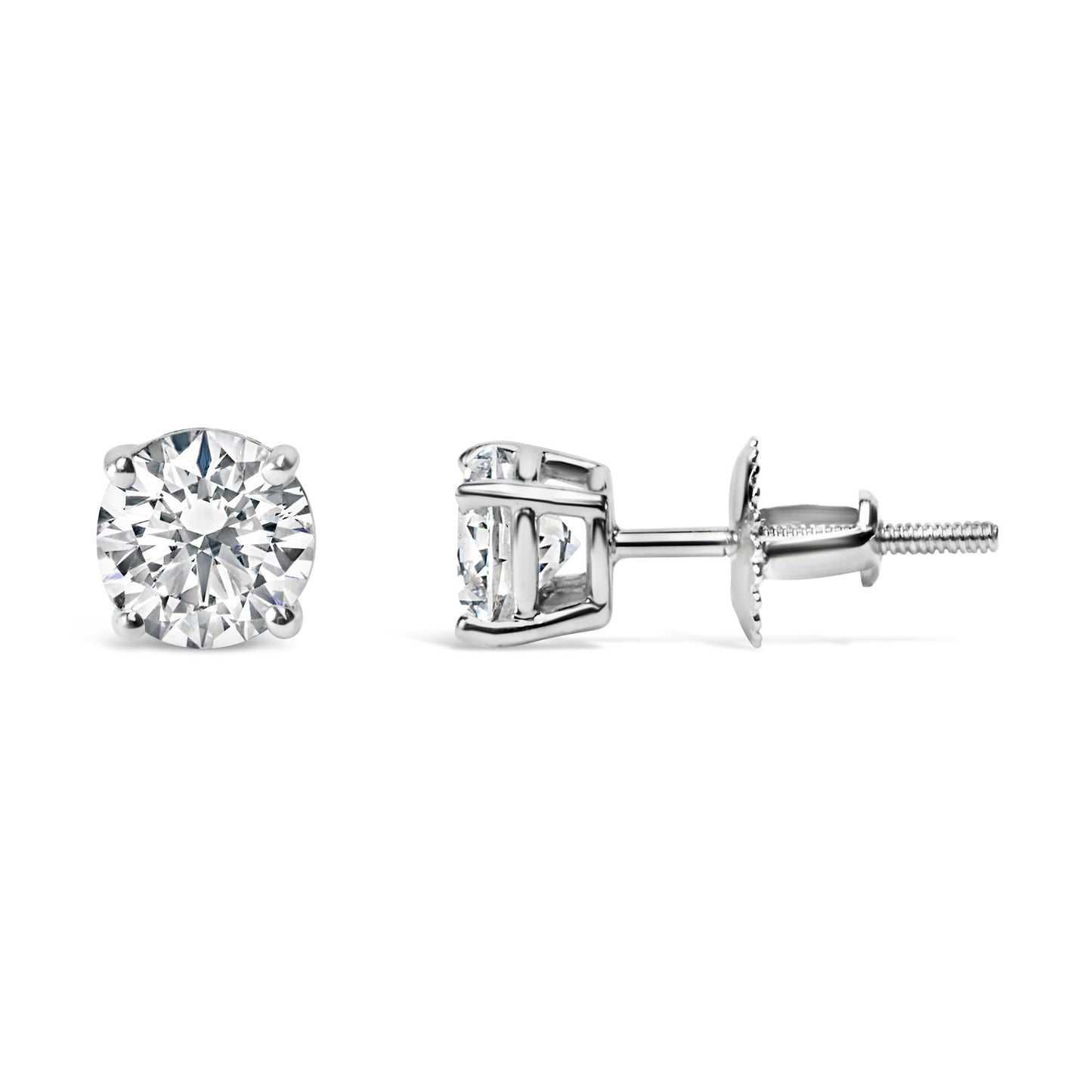 IGI Certified 14K White Gold 1 1/2 Cttw Round Diamond Solitaire Stud Earrings with Screwbacks (G-H Color, I1-I2 Clarity)-2