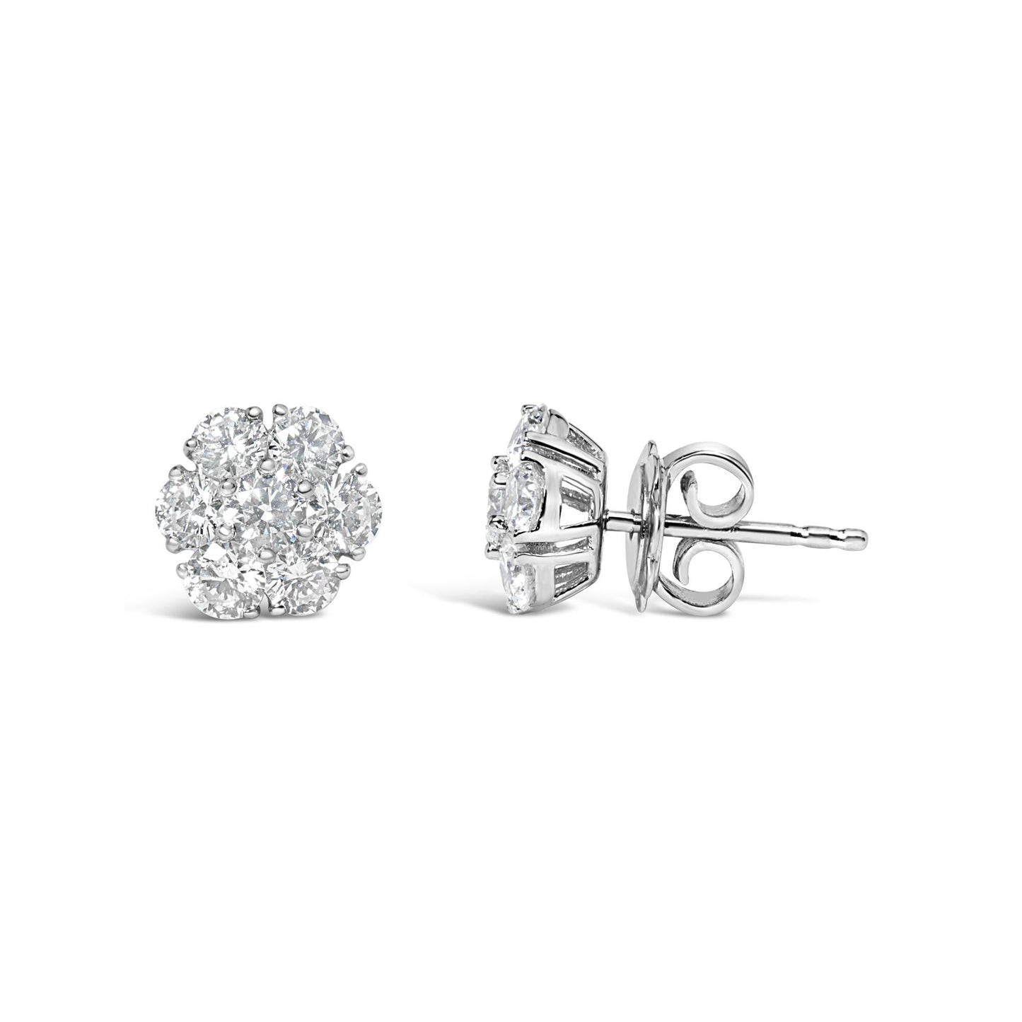 14K White Gold 1 3/4 Cttw Lab Grown Diamond Floral Cluster Composite Stud Earrings (G-H Color, VS2-SI1 Clarity)-2
