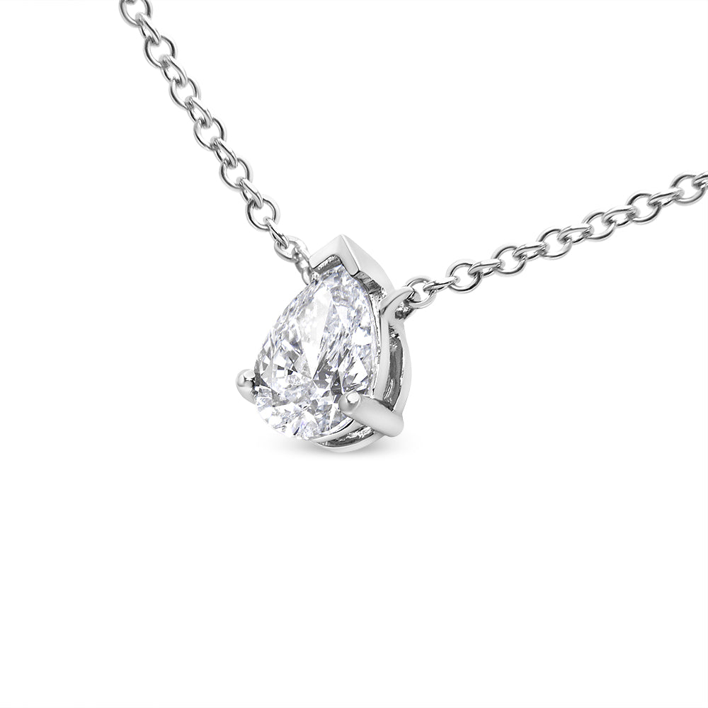 14K White Gold 1/2 Cttw Lab Grown Pear Shape Solitaire Diamond Pendent 18" Necklace (F-G Color, VS2-SI1 Clarity)-2