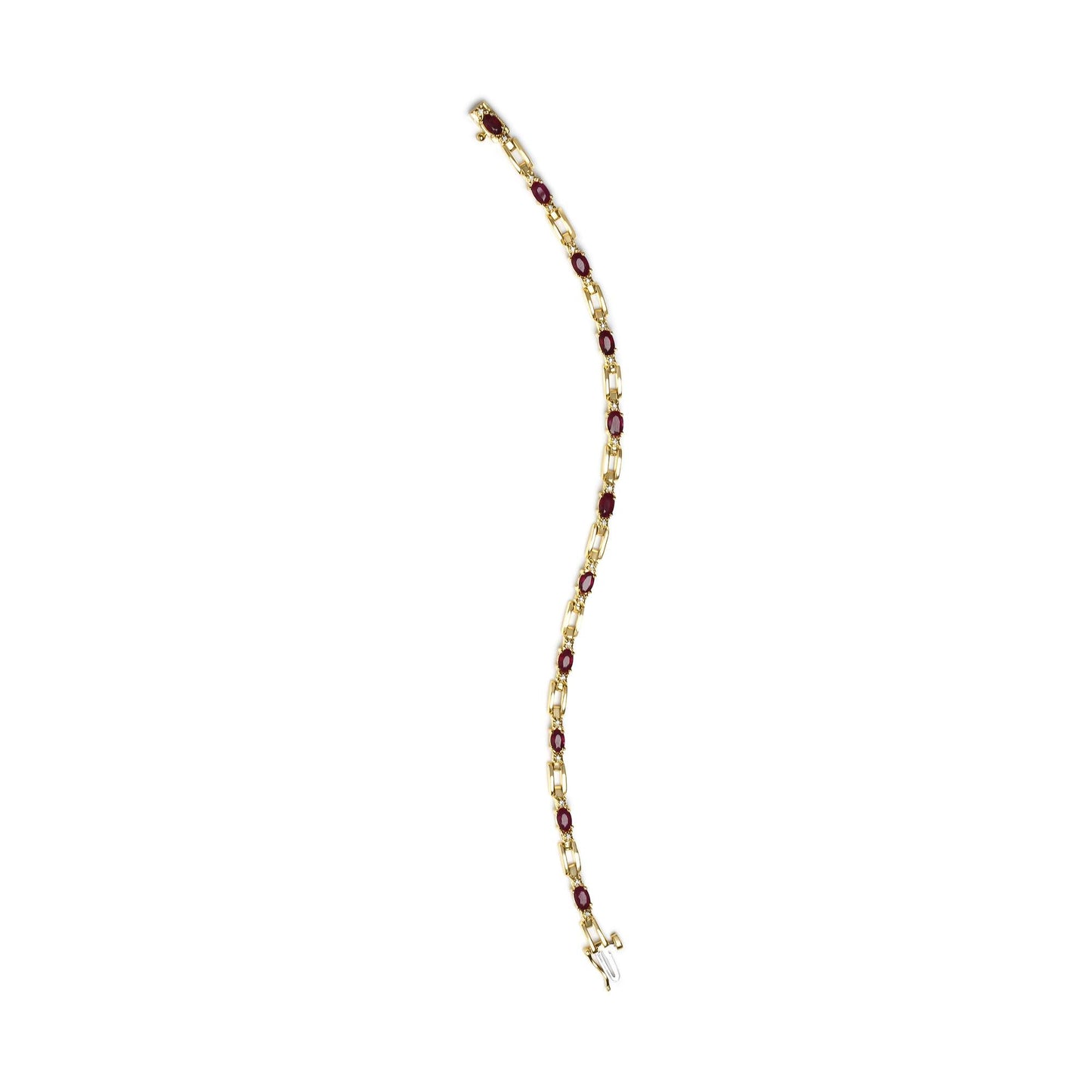 10K Yellow Gold Oval Ruby and 1/10 Cttw Diamond Bar Prong Set Bracelet (H-I Color, SI1-SI2 Clarity) - Size 7"-3