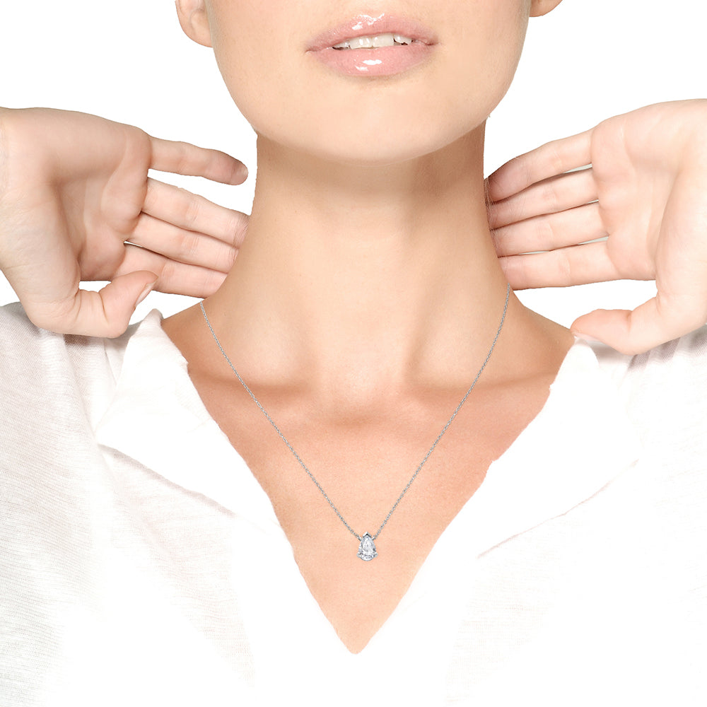 14K White Gold 1/2 Cttw Lab Grown Pear Shape Solitaire Diamond Pendent 18" Necklace (F-G Color, VS2-SI1 Clarity)-3
