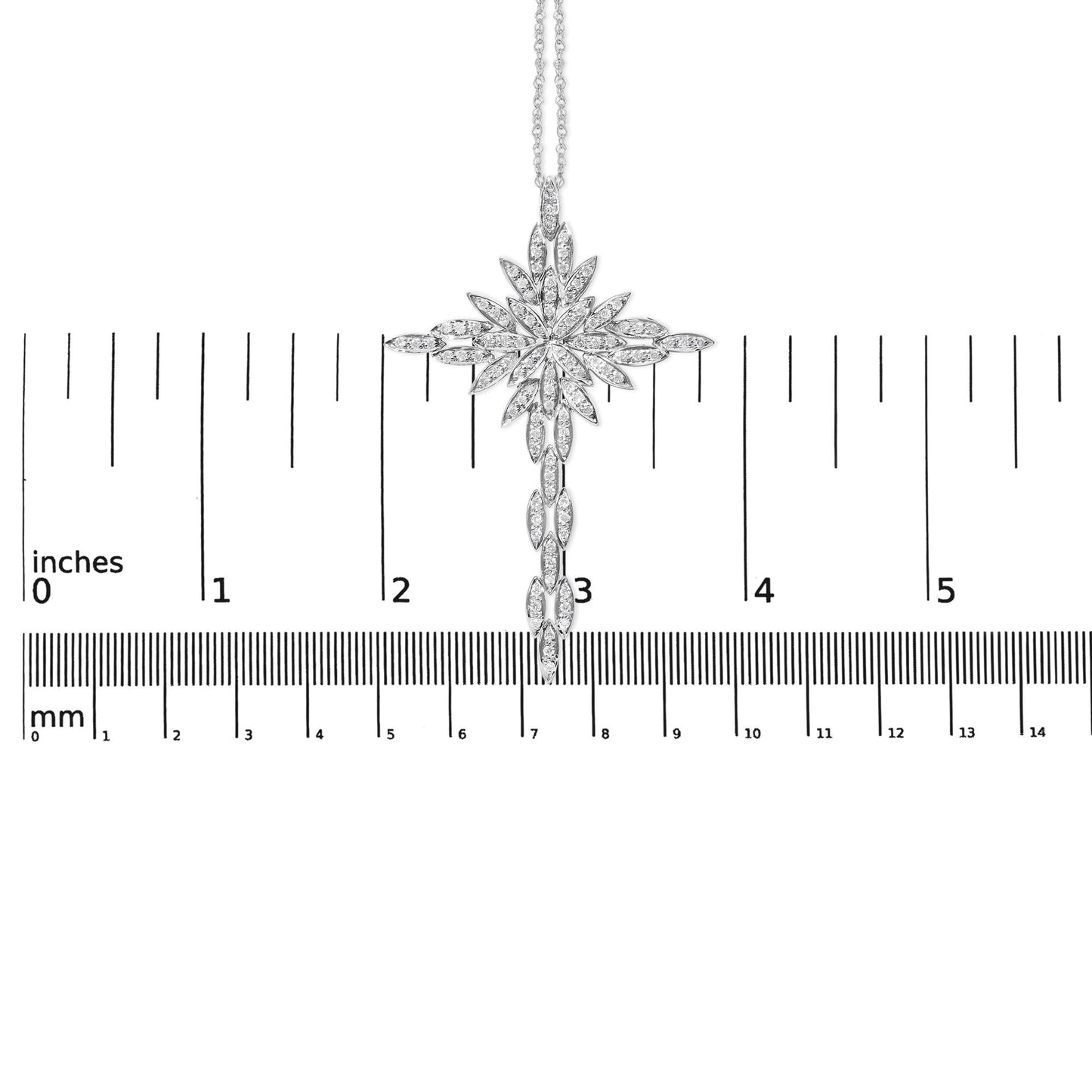 14K White Gold 1.0 Cttw Cocktail Cluster Cross 18" Pendant Necklace (H-I Color, SI1-SI2 Clarity)-4