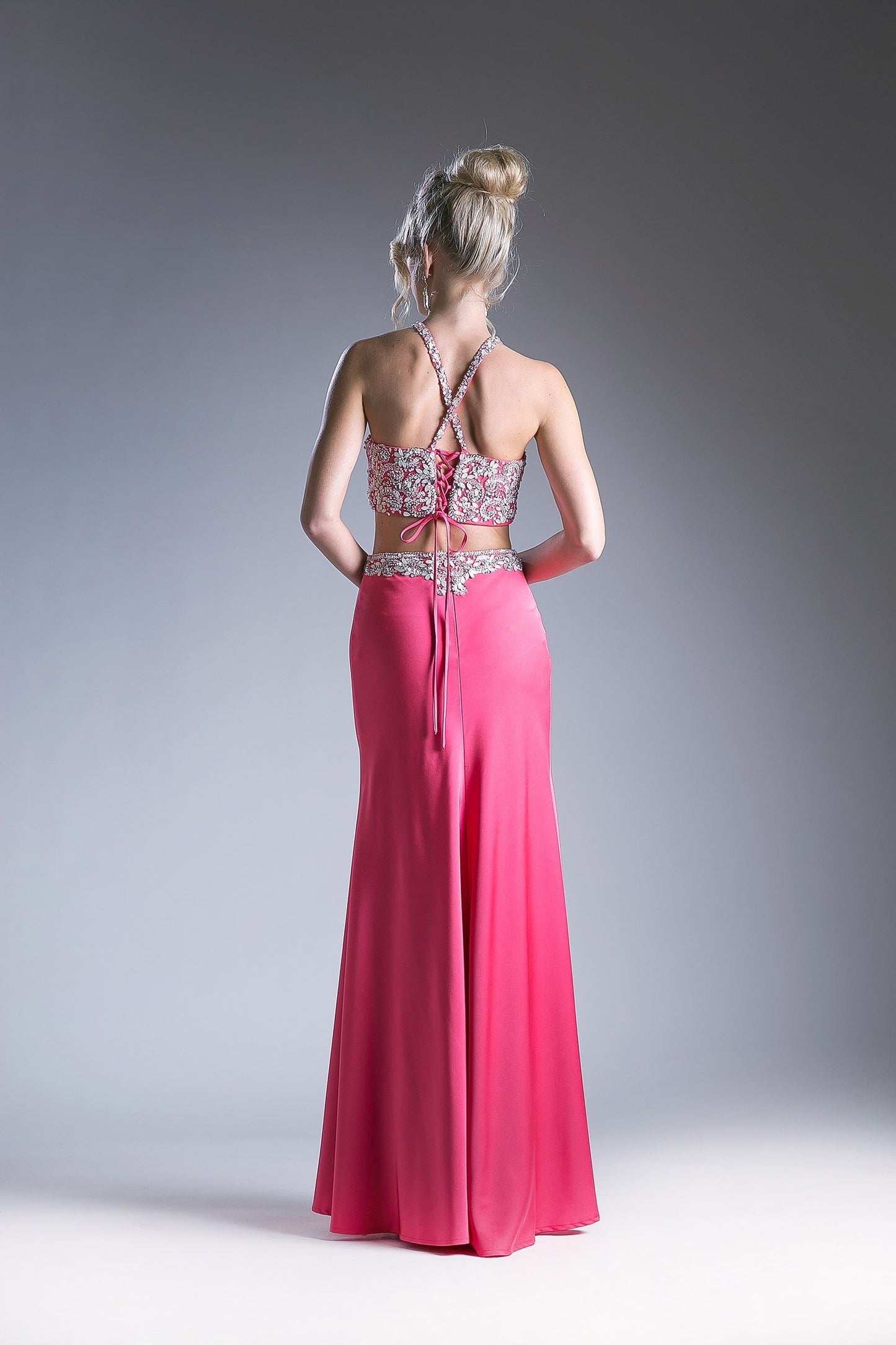 Two-piece dress with a high neckline and a sheath skirt-1