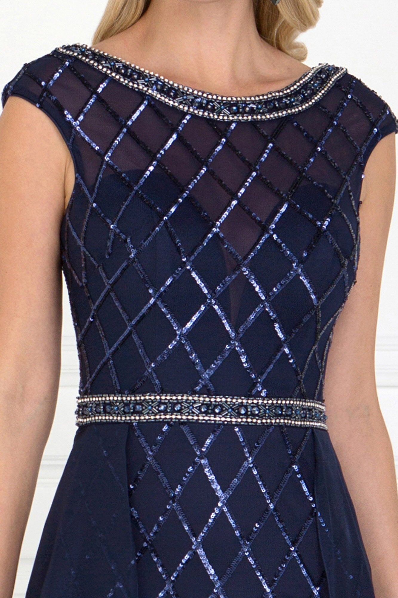 Chiffon Empire Long Dress with Jewels and Chiffon Overlay-1
