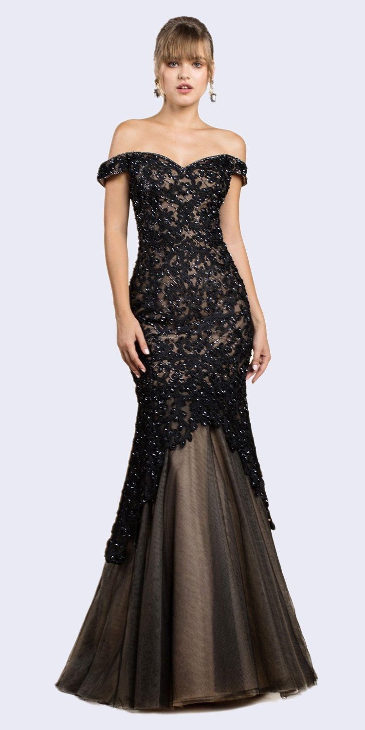 Luxury Mermaid Embroidered Sweetheart Bodice Off Shoulder Long Evening & Ball Dress CDA0401-4