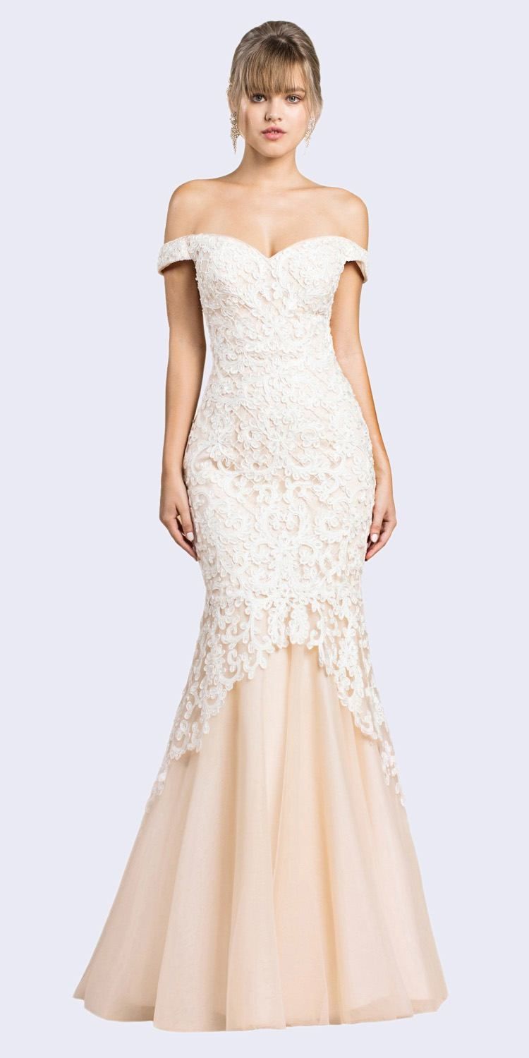Luxury Mermaid Embroidered Sweetheart Bodice Off Shoulder Long Evening & Ball Dress CDA0401-1