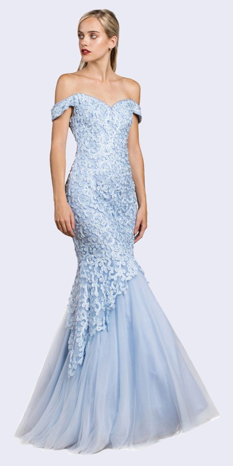 Luxury Mermaid Embroidered Sweetheart Bodice Off Shoulder Long Evening & Ball Dress CDA0401-5