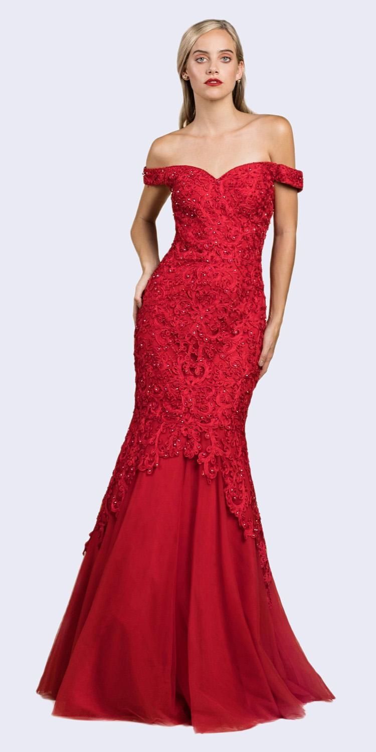 Luxury Mermaid Embroidered Sweetheart Bodice Off Shoulder Long Evening & Ball Dress CDA0401-6