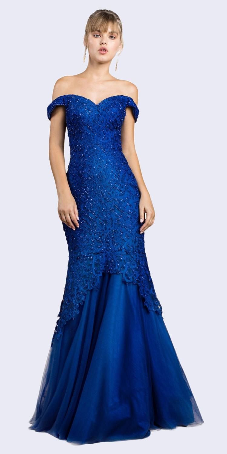 Luxury Mermaid Embroidered Sweetheart Bodice Off Shoulder Long Evening & Ball Dress CDA0401-7