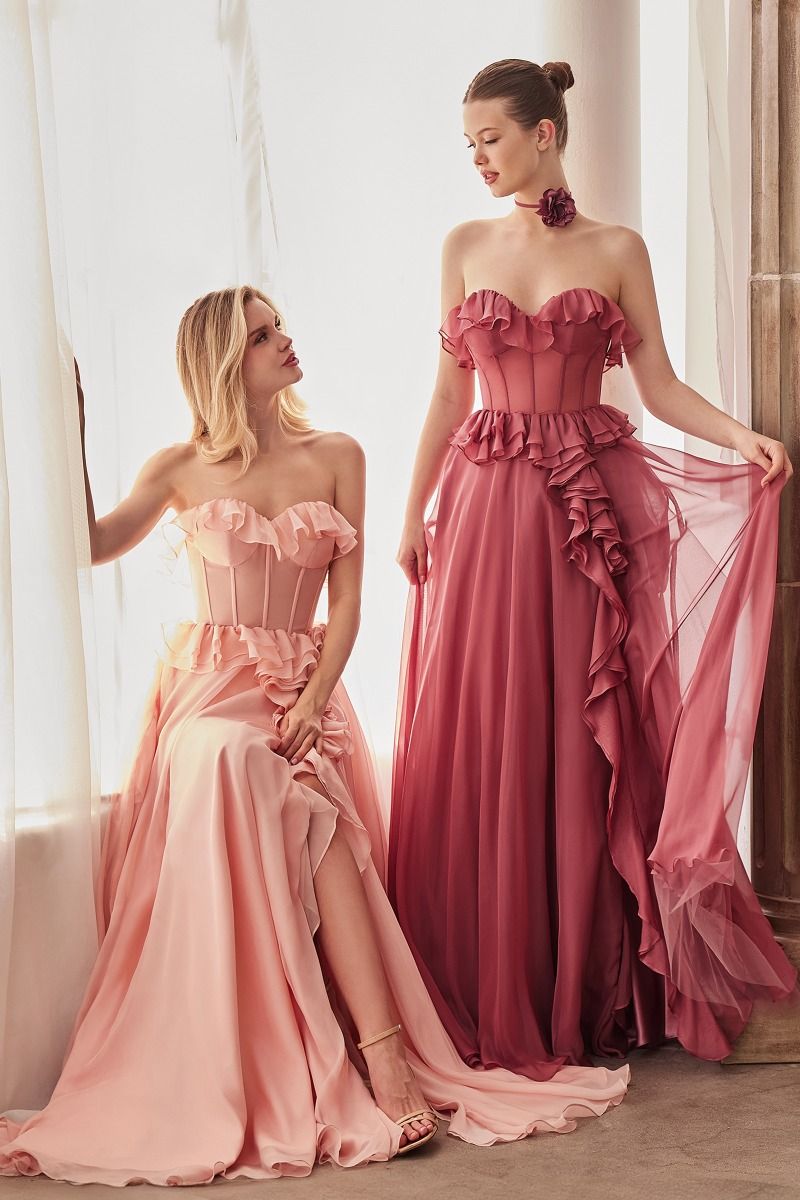 Strapless Chiffon Ruffle A-Line Dress-8