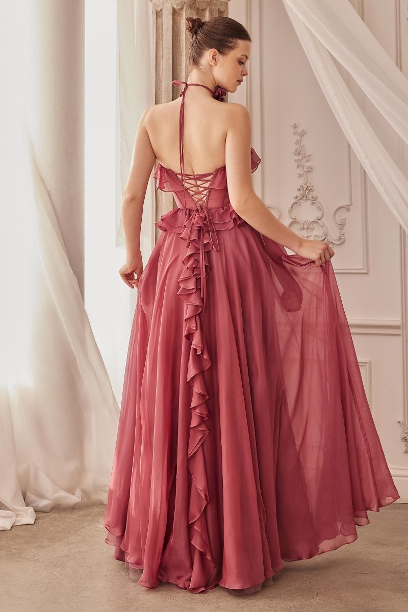 Strapless Chiffon Ruffle A-Line Dress-11