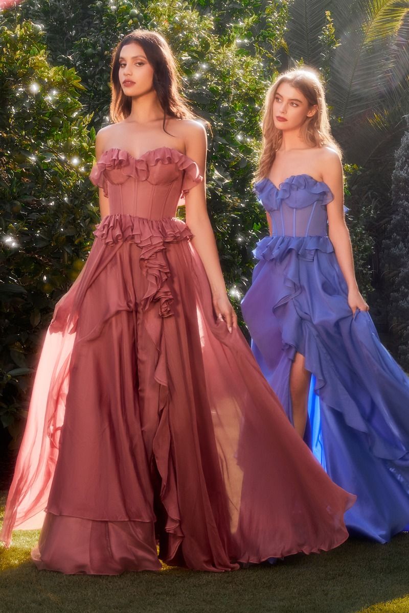 Strapless Chiffon Ruffle A-Line Dress-12