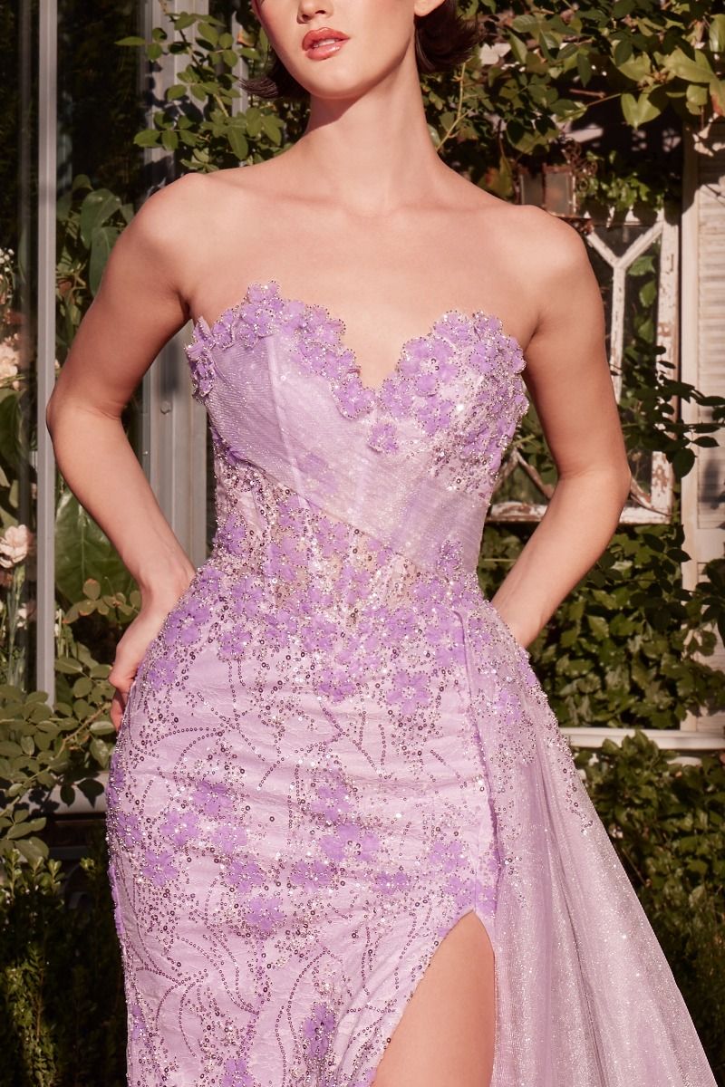 Floral Motif Strapless Fitted Gown-1