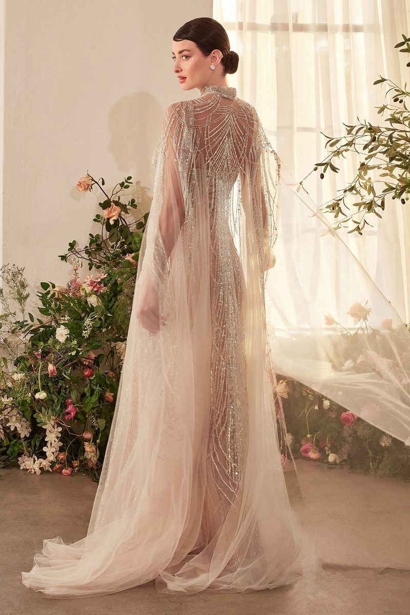 Champagne Art Deco Beaded Gown & Cape-1