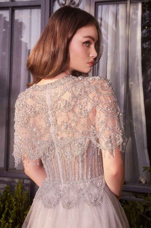 Capelet Crystal Bead Gown-0