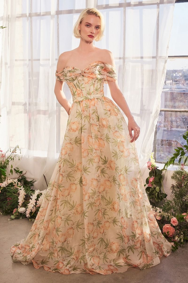 Floral Printed Off The Shoulder A-Line Dress-2
