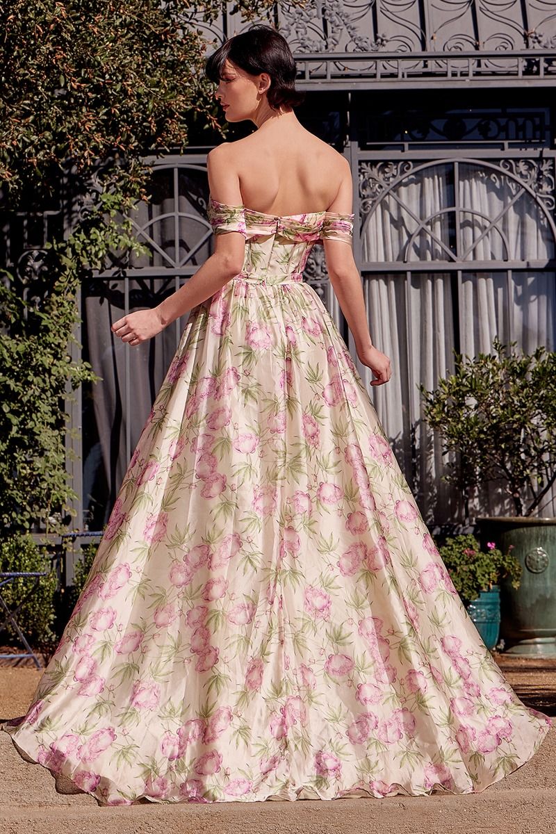 Floral Printed Off The Shoulder A-Line Dress-4