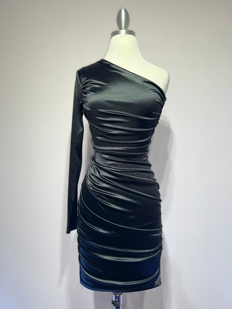 One Shoulder Satin Dress-2