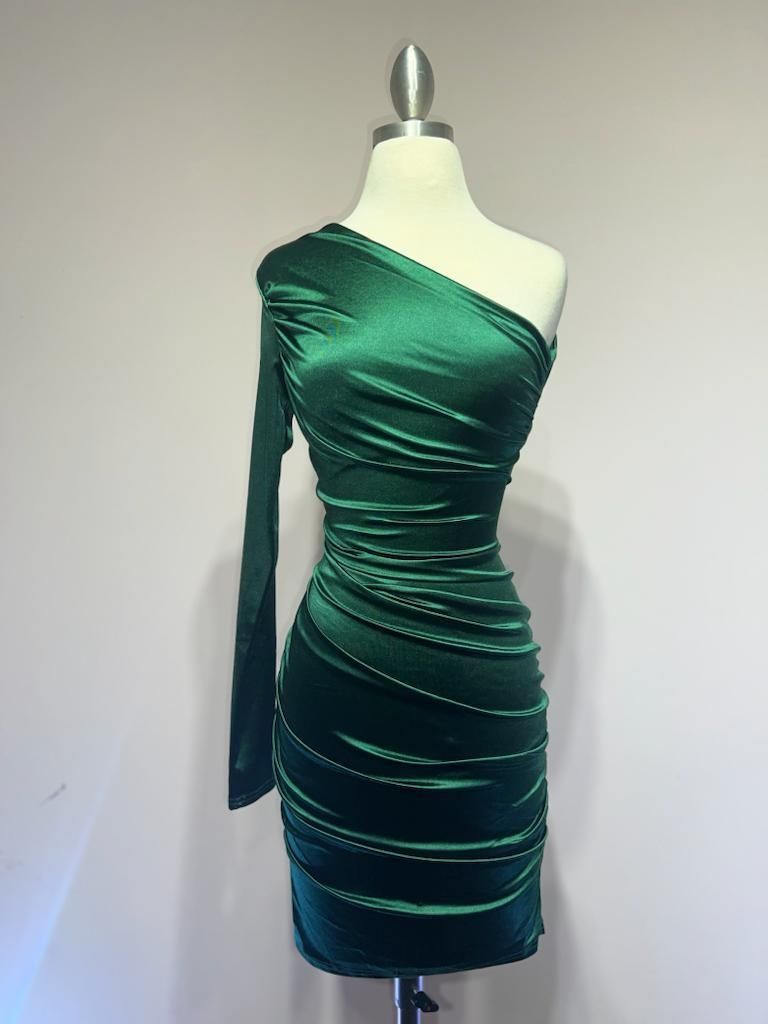One Shoulder Satin Dress-0