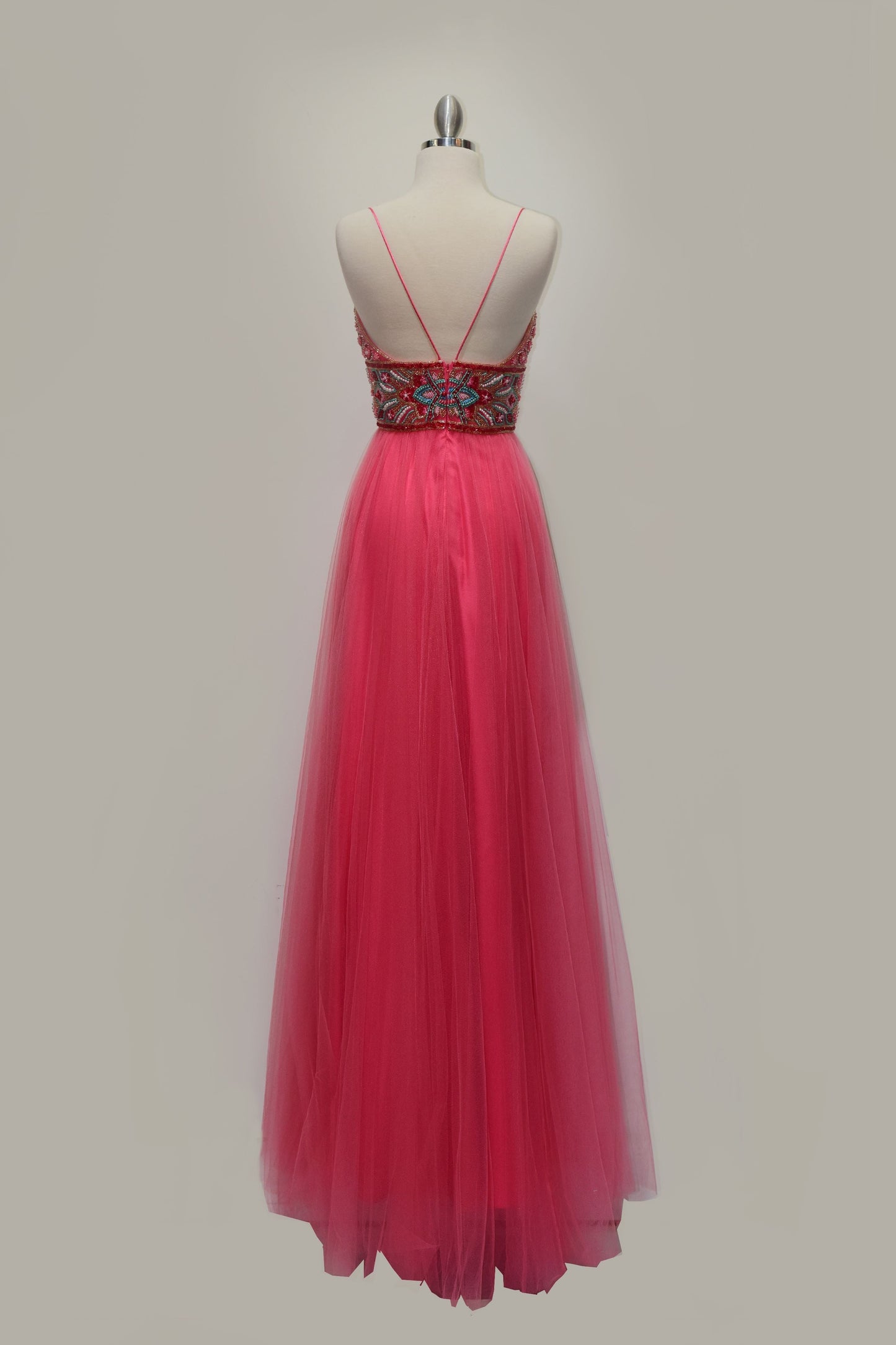 A-line spaghetti strap beaded dress-1