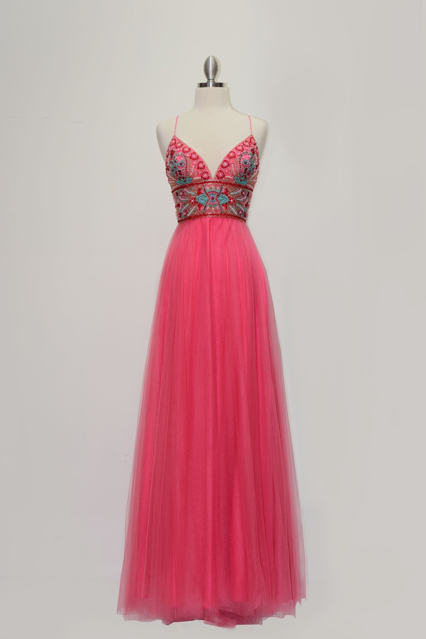 A-line spaghetti strap beaded dress-0