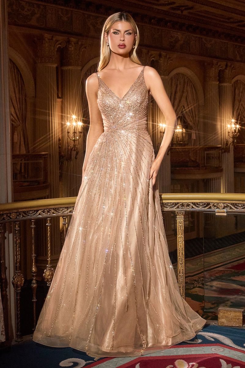 A-line dress with deep V-neck and spaghetti straps-0