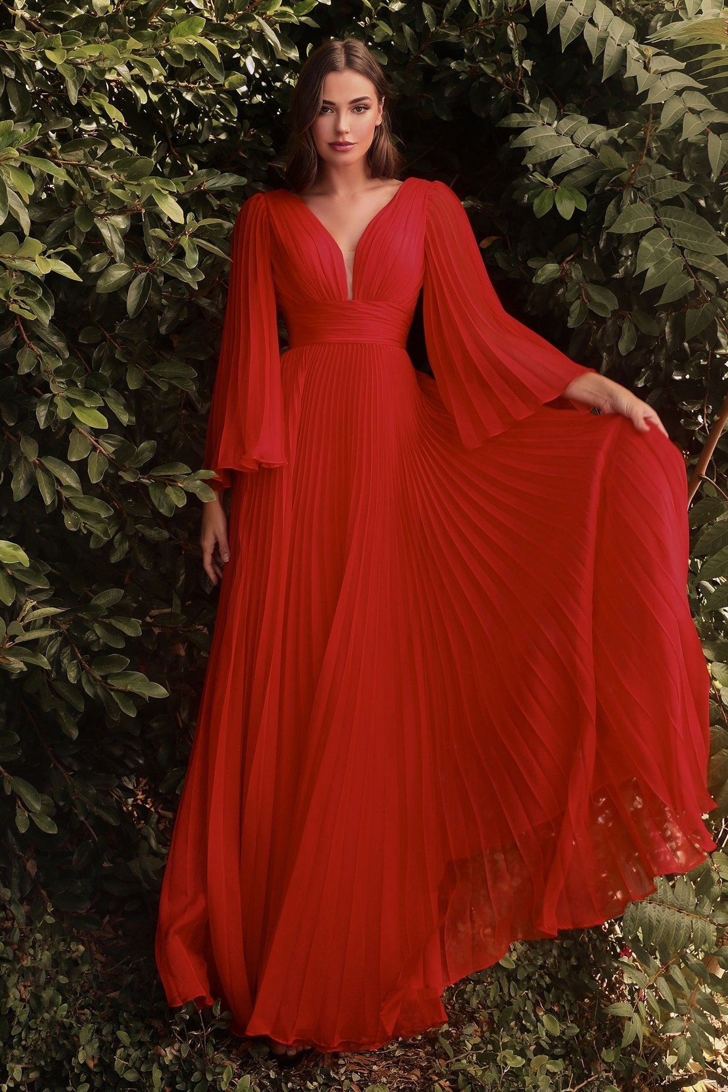 Pleated Chiffon Long Sleeve Gown-4