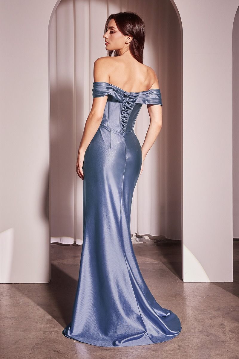 SATIN OFF THE SHOULDER FITTED GOWN CDCD370-1
