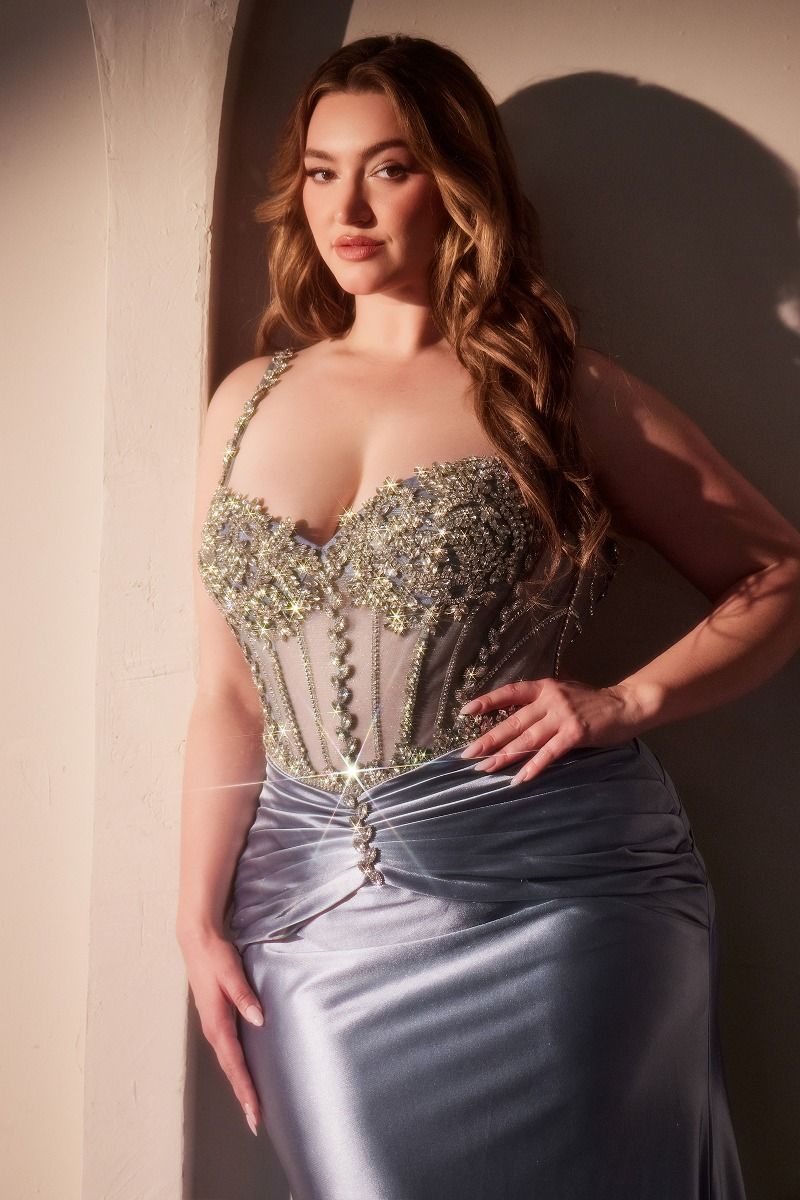 Crystal Embellished Fitted Satin Curve Dress-2