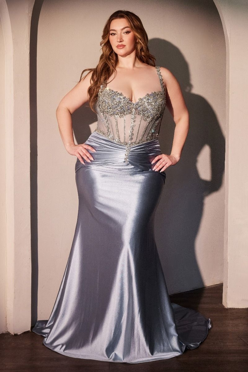 Crystal Embellished Fitted Satin Curve Dress-1