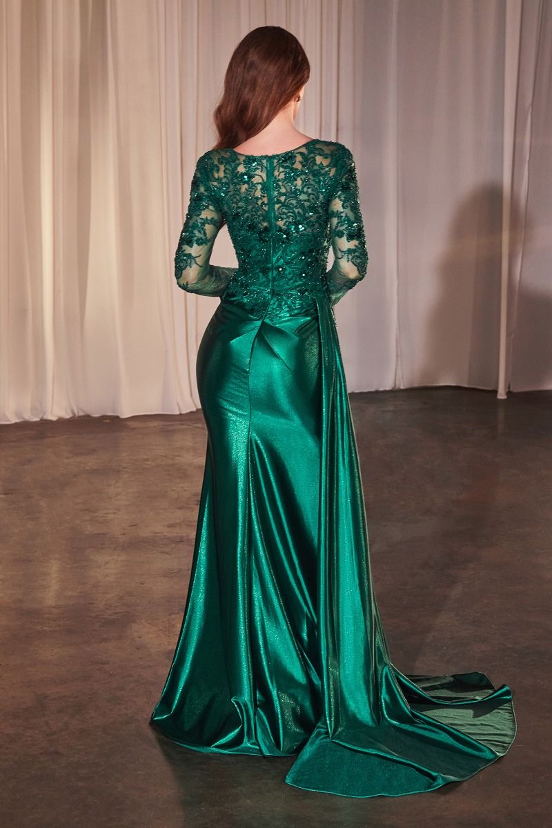 Long Sleeve Lace & Satin Fitted-0