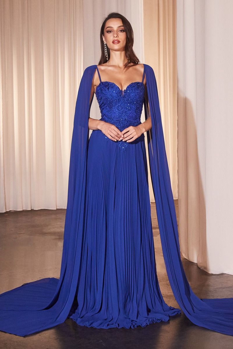 PLEATED A-LINE GOWN WITH CAPE SLEEVES CDCJ937-0