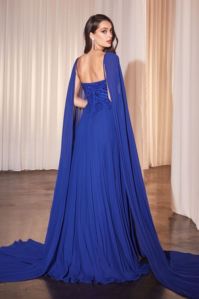 PLEATED A-LINE GOWN WITH CAPE SLEEVES CDCJ937-1