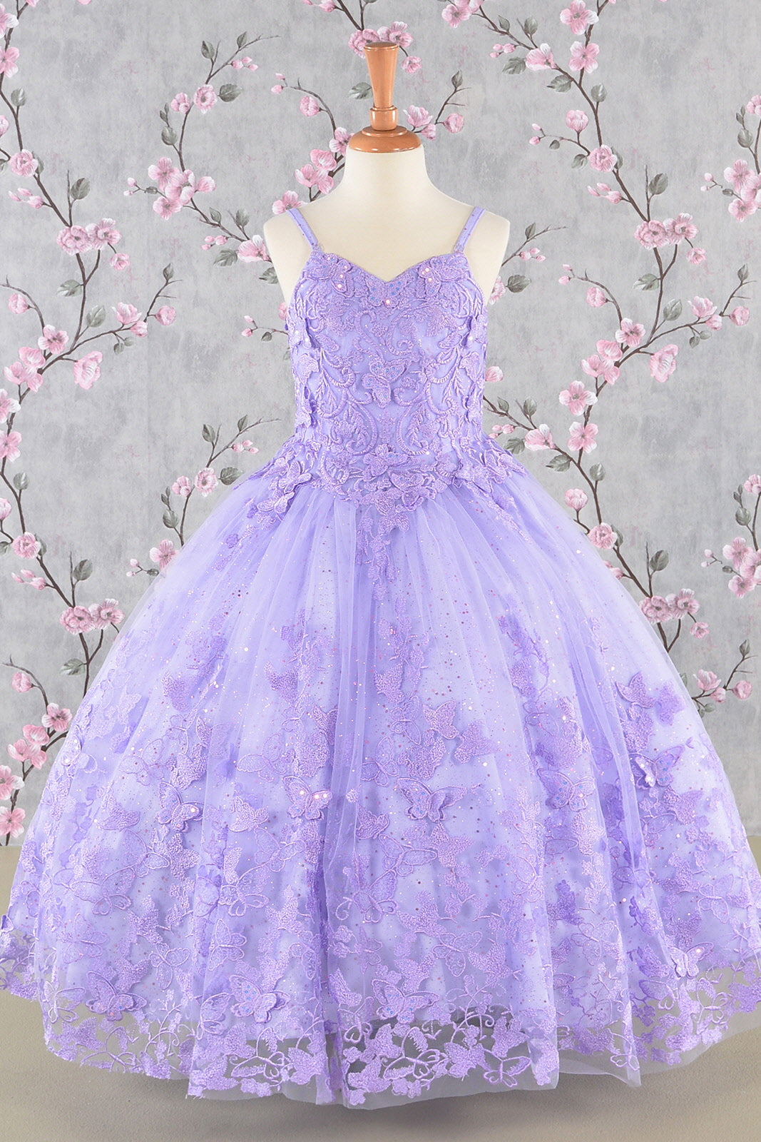 3-D Butterfly Sequin Mesh Kids Dress w/ Detachable Long Mesh Cape-2