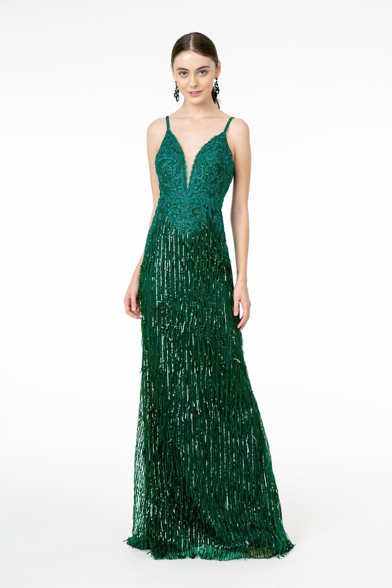 Illusion V-Neck Embroidered Top and Sequin Skirt Mermaid Long Prom Dress GLGL1824-0
