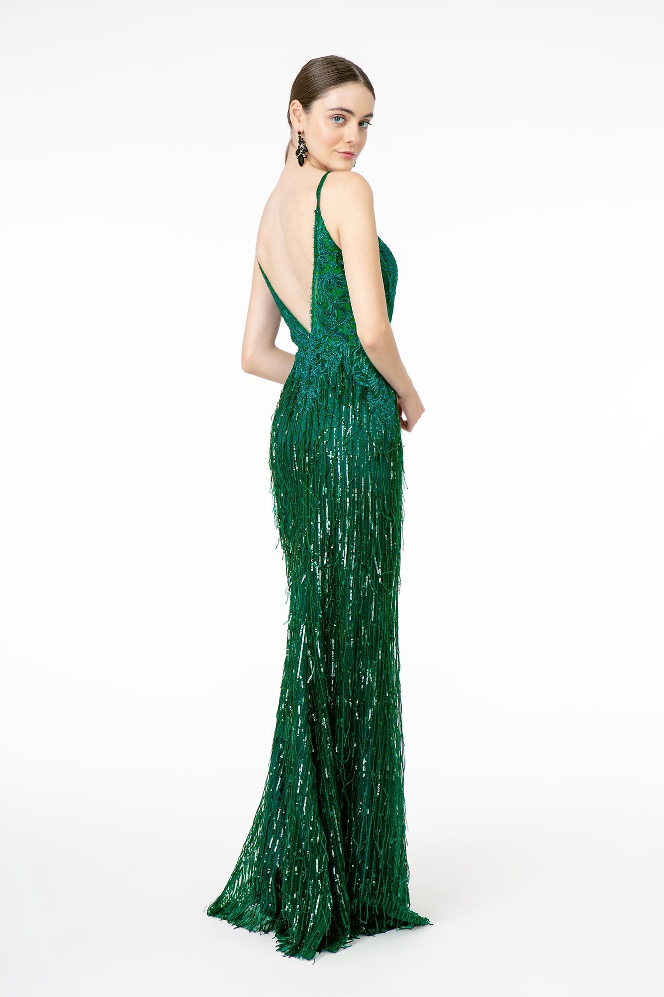 Illusion V-Neck Embroidered Top and Sequin Skirt Mermaid Long Prom Dress GLGL1824-1