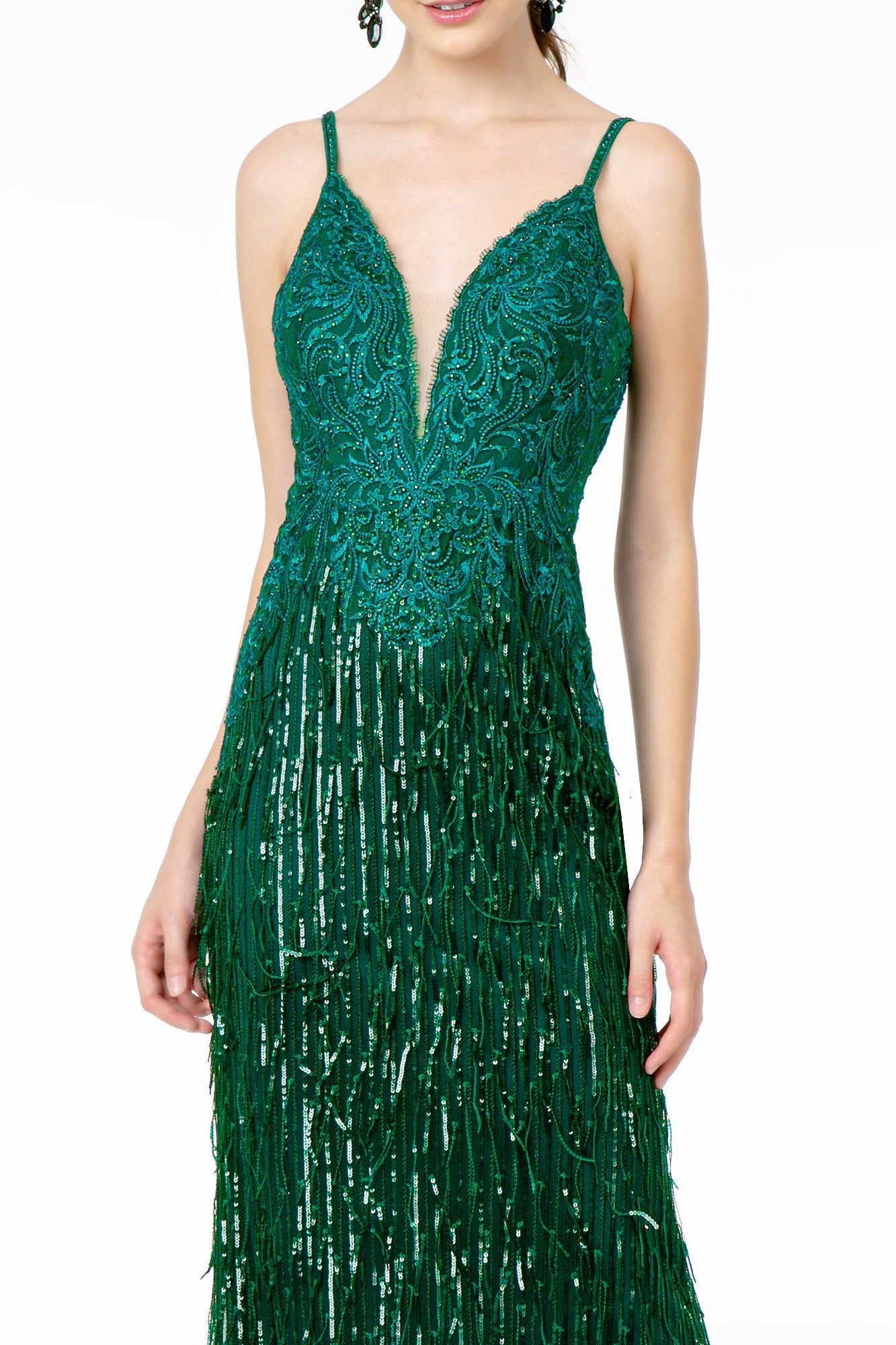 Illusion V-Neck Embroidered Top and Sequin Skirt Mermaid Long Prom Dress GLGL1824-2