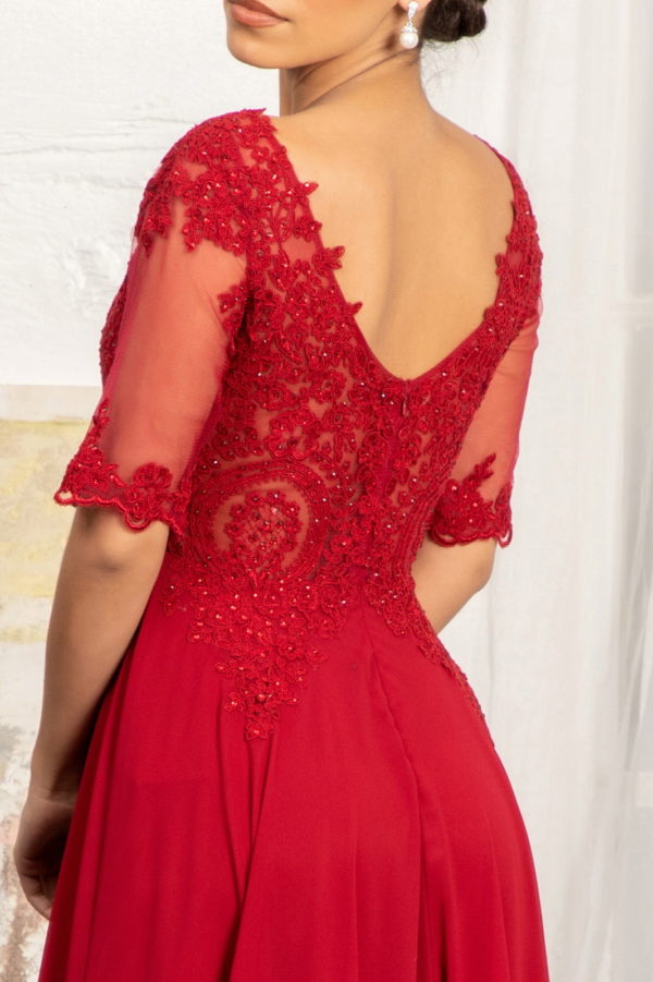 Rhinestone and Embroidery Embellished Chiffon Long Dress-5