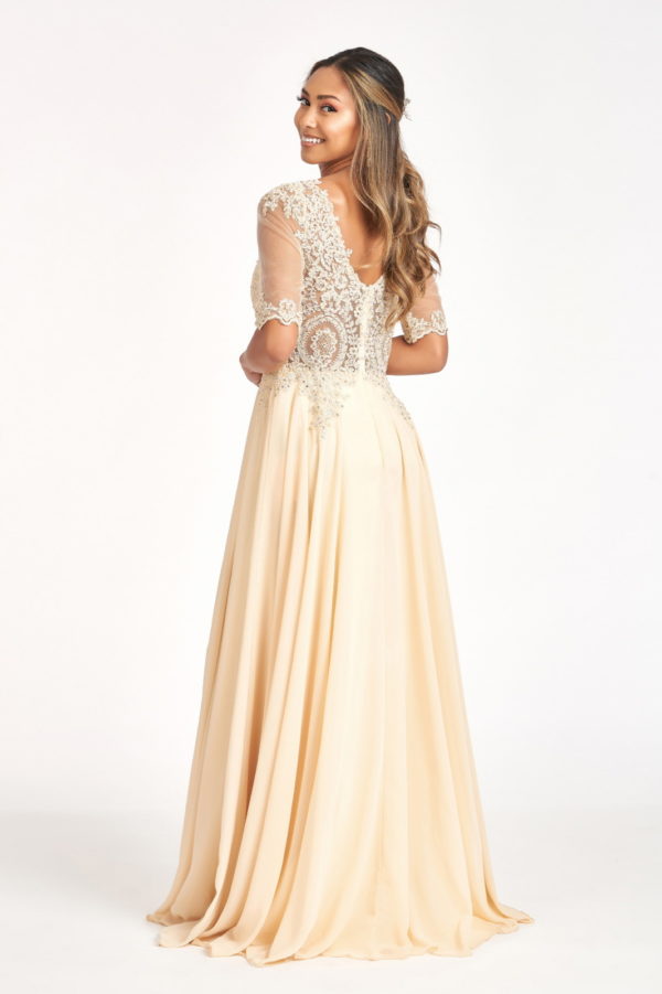 Rhinestone and Embroidery Embellished Chiffon Long Dress-7