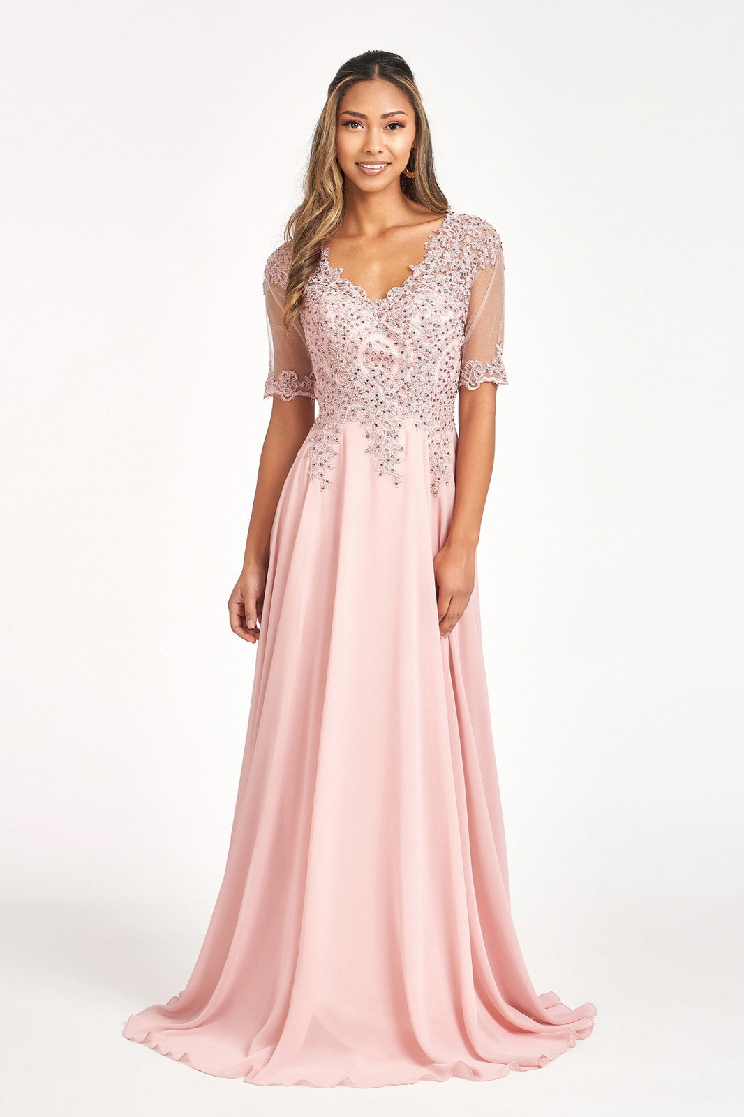 Rhinestone and Embroidery Embellished Chiffon Long Dress-10