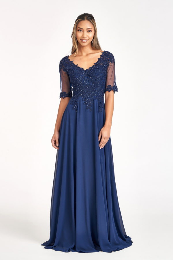 Rhinestone and Embroidery Embellished Chiffon Long Dress-14