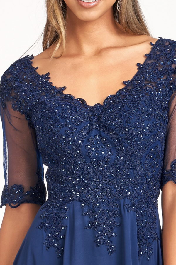 Rhinestone and Embroidery Embellished Chiffon Long Dress-15