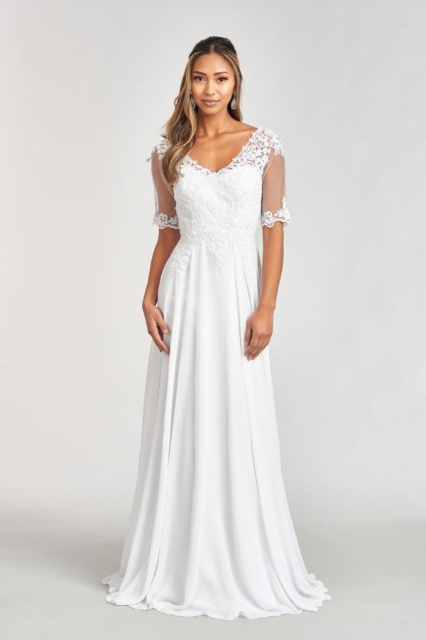 Rhinestone and Embroidery Embellished Chiffon Long Dress-16