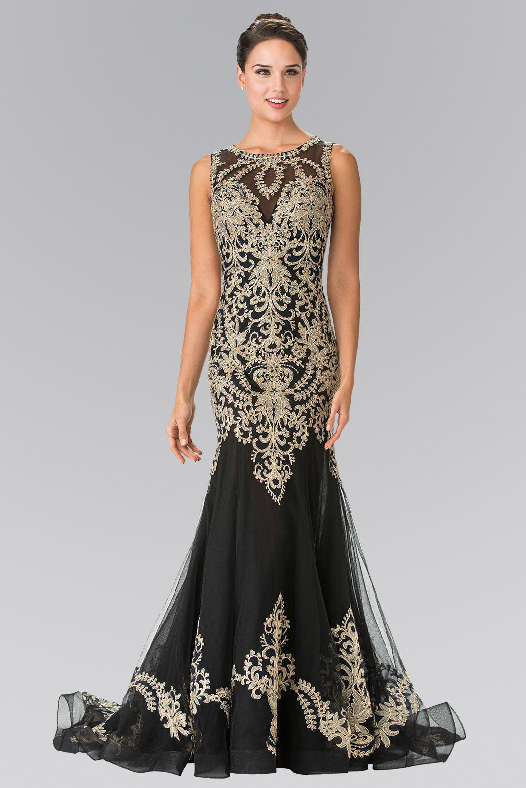 Embroidery Tulle Long Dress Long with Tail-0