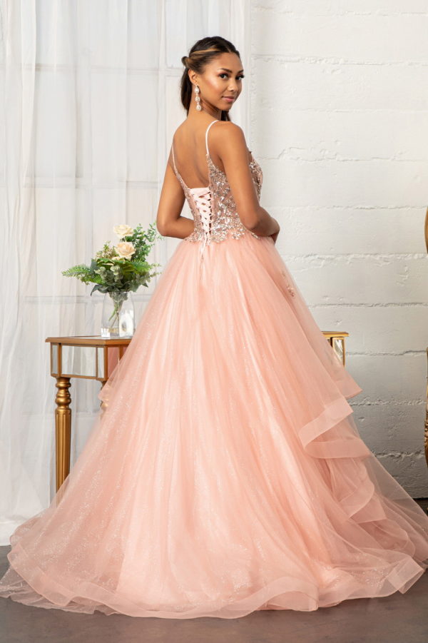 Glitter Embellished Mesh Quinceanera Gown w/ Sequin and Sheer Bodice (Petticoat Included)-5