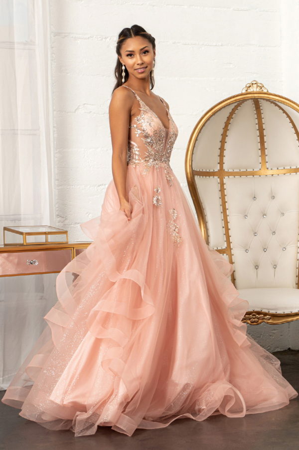 Glitter Embellished Mesh Quinceanera Gown w/ Sequin and Sheer Bodice (Petticoat Included)-7