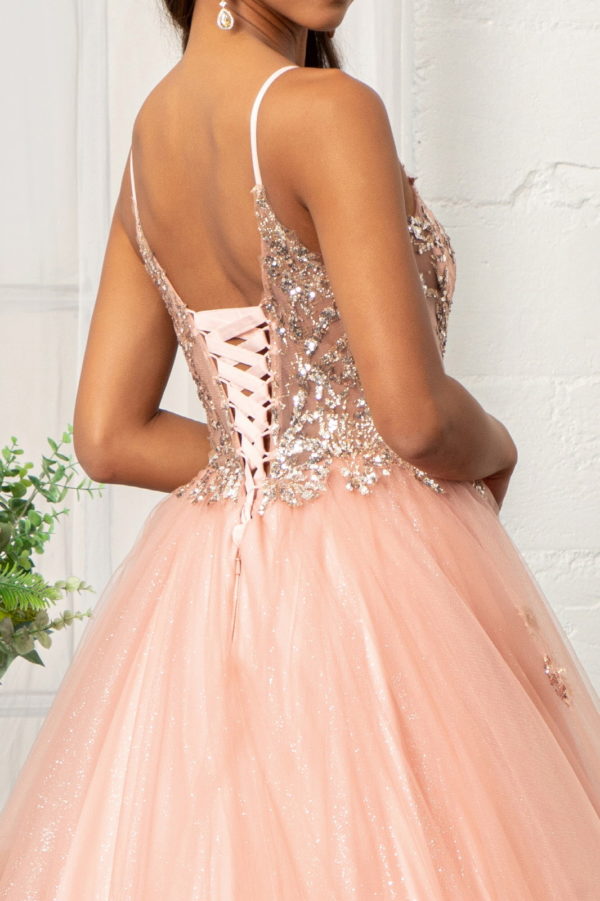 Glitter Embellished Mesh Quinceanera Gown w/ Sequin and Sheer Bodice (Petticoat Included)-8