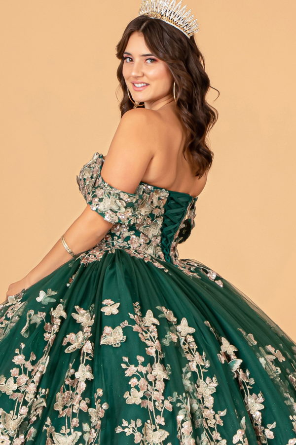 3-D Butterfly Applique Sweetheart Quinceanera Dress w/ Corset Back-5